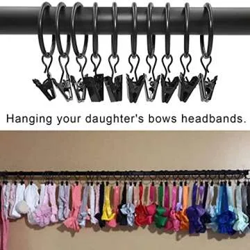 Versatile LLPJS 40 Pack Curtain Rings - Black Clips