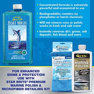 STAR BRITE Sea Safe Boat Wash - Super Concentrated - Instantly Remove Dirt, Grime, Salt Deposits & More Without Removing Wax or Polish 32 Oz (089732PW)