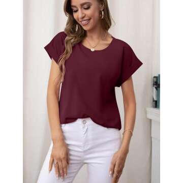 Bliwov Womens Tops Oversized T Shirts Rolled Short Sleeve Blouse 2024 Loose Summer Spring Fashion Cl...