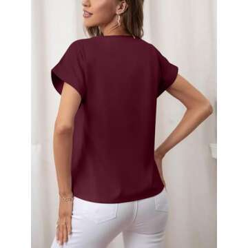 Bliwov Womens Tops Oversized T Shirts Rolled Short Sleeve Blouse 2024 Loose Summer Spring Fashion Clothes Basic Casual Tee,Wine Red,XXL