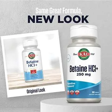 KAL Betaine HCL with Pepsin, Digestive Support Supplement, Gluten-Free, 100 Tablets, 100 Servings
