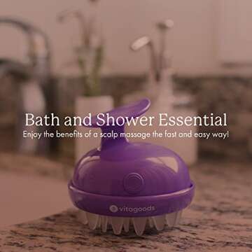 Vitagoods Scalp Massaging Shampoo Brush - Handheld Vibrating Massager, Water-Resistant Device - Purple