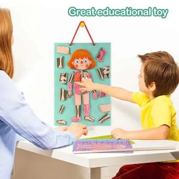 Human Body Puzzle for Kids Toddlers 90PCS Magnetic Boy Girl Anatomy Play Set Body Parts Organs Muscles Skeleton and Bones Wooden Puzzle Toys Aged 3+ Educational Learning Preschool Toys