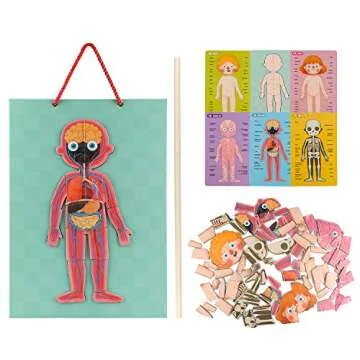 Human Body Puzzle for Kids Toddlers 90PCS Magnetic Boy Girl Anatomy Play Set Body Parts Organs Muscles Skeleton and Bones Wooden Puzzle Toys Aged 3+ Educational Learning Preschool Toys