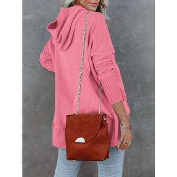 Zwurew V Neck Sweatshirt For Women Button Up Hoodies Oversized Sweaters Long Sleeve Fall Henley Shirt Rose Red S