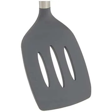 Tovolo Silicone Slotted Turner with Stainless Steel Handle, Pancake Spatula, Scratch-Resistant Kitchen Utensil for Nonstick Cookware & Cast Iron Skillets, 1 EA, Charcoal