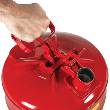 Justrite 5 Gallon Type I Red Safety Gas Can for Gasoline with Flame Arrester and Self-Closing Lid, M...