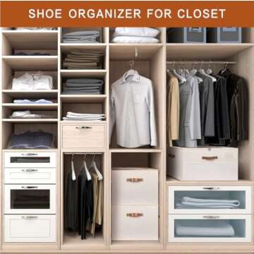 ateboane Shoe Storage Organizer for Closet,Foldable Shoe Storage Bins with Clear Cover,Large Adjusta...