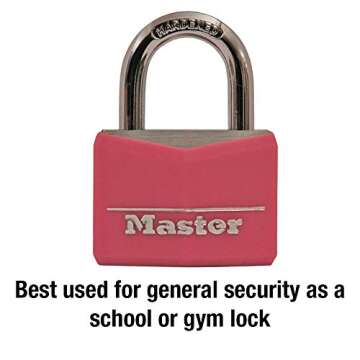 Master Lock Pink Covered Aluminum Keyed Padlock with Steel Shackle, Lock for Gym or School Locker with 1-9/16 Inch Lock Body, 146D
