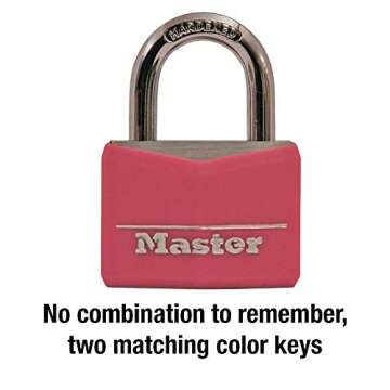 Master Lock Pink Covered Aluminum Keyed Padlock with Steel Shackle, Lock for Gym or School Locker with 1-9/16 Inch Lock Body, 146D