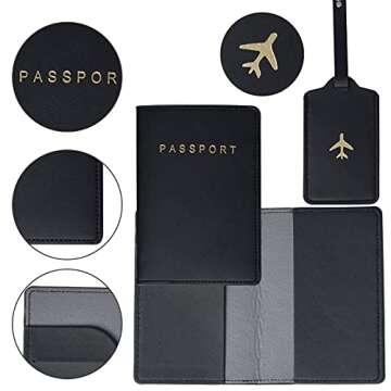 2 Pieces Passport Wallets Holder+2 Pieces Luggage Tags Passport Covers Travel Luggage Tags Suitcase Tag for Couples Wedding Bridal Shower Gift (White,Black)