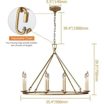 LOVEDIMA Gold Wagon Wheel Chandelier Rustic 35.4'' Candle-Shaped Metal Chandeliers Antique Brass Round Ceiling Hanging Light Fixture (8-Light)