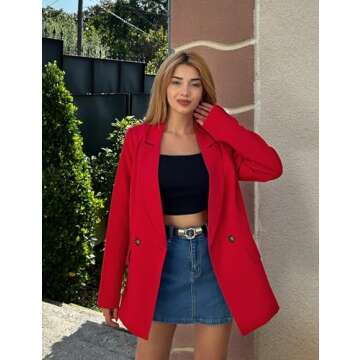 luvamia Women Casual Long Sleeve Lapel Oversized Work Blazer Boyfriend Jacket True Red Blazers for Women Womens Blazers for Work Casual Red Suit for Women Size Medium Fits Size 8 / Size 10