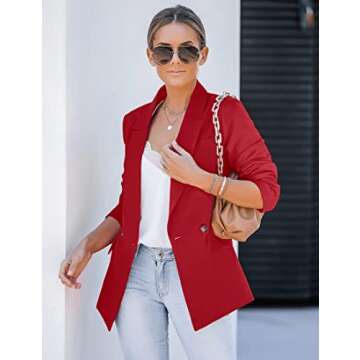 luvamia Women Casual Long Sleeve Lapel Oversized Work Blazer Boyfriend Jacket True Red Blazers for Women Womens Blazers for Work Casual Red Suit for Women Size Medium Fits Size 8 / Size 10