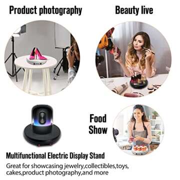 JAYEGT Motorized Rotating Display Stand with LED Light , 10 inch /55lbs Load, 360 Degree Electronic Turntable Display Stand for Photography Products Shows, Jewelry, Watch, 3D Models, Cake (White)
