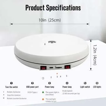 JAYEGT Motorized Rotating Display Stand with LED Light , 10 inch /55lbs Load, 360 Degree Electronic Turntable Display Stand for Photography Products Shows, Jewelry, Watch, 3D Models, Cake (White)