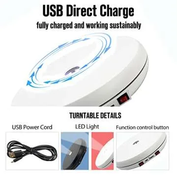 JAYEGT Motorized Rotating Display Stand with LED Light , 10 inch /55lbs Load, 360 Degree Electronic Turntable Display Stand for Photography Products Shows, Jewelry, Watch, 3D Models, Cake (White)