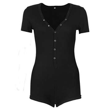 Roselux Women's Sexy Deep V Neck Shorts Long Sleeve Knitted One Piece Bodysuit Sexy Pajama Onesie Bo...