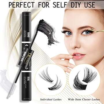 QUEWEL Lash Clusters Bond And Seal, Black Cluster Lashes Glue For DIY Eyelash Extensions, Strong Hold&Waterproof Eyelash Clusters Glue, Gentle Lashes Glue