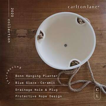 Carlton Lane Bonn - Ceramic Plant Hangers – Hanging Pots for Plants – Large 9.8 x 9.8 x 4.7-Inch Hanging Planters for Indoor and Outdoor Flowers – Anti-Rope Rot Design with Drainage Holes – Blue