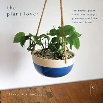 Carlton Lane Bonn - Ceramic Plant Hangers – Hanging Pots for Plants – Large 9.8 x 9.8 x 4.7-Inch Hanging Planters for Indoor and Outdoor Flowers – Anti-Rope Rot Design with Drainage Holes – Blue
