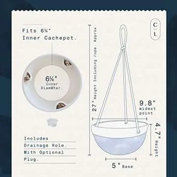 Carlton Lane Bonn - Ceramic Plant Hangers – Hanging Pots for Plants – Large 9.8 x 9.8 x 4.7-Inch Hanging Planters for Indoor and Outdoor Flowers – Anti-Rope Rot Design with Drainage Holes – Blue