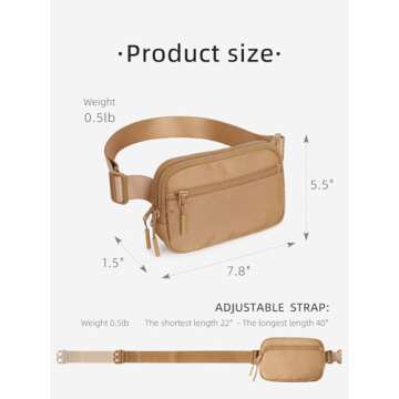 WESTBRONCO Fanny Packs for Women Men, Belt Bag with 4 Zipper Pockets, Fashion Waist Packs, Lightweight Crossbody Bags with Adjustable Strap for Workout/Running/Hiking (Brown)