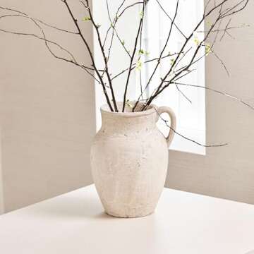 LB2 Rustic Large Ceramic Vase, 13.6" Tall Zen Style vase, Terra Cotta Pitcher Vase, Distressed Farmh...
