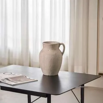 LB2 Rustic Large Ceramic Vase, 13.6" Tall Zen Style vase, Terra Cotta Pitcher Vase, Distressed Farmhouse Decor, Pottery Decorative Flower Vase for Home Decor