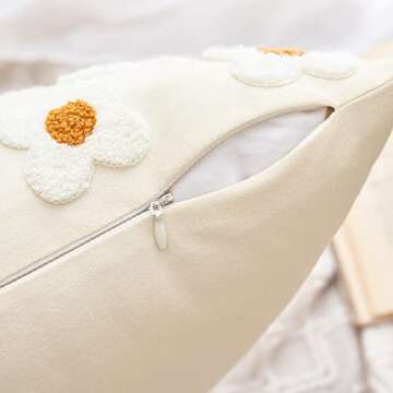 EMEMA Decorative Throw Pillow Covers Sun Flower Jacquard Pillowcase Cushion Case Square for Couch Sofa Bed Living Room Bedroom Set of 2, 18x18 Inch, Beige