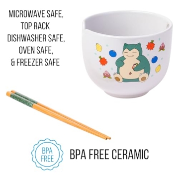 Snorlax Ceramic Ramen Bowl with Chopsticks, 20oz