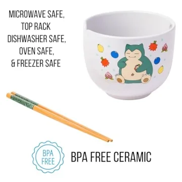 Snorlax Ceramic Ramen Bowl with Chopsticks, 20oz