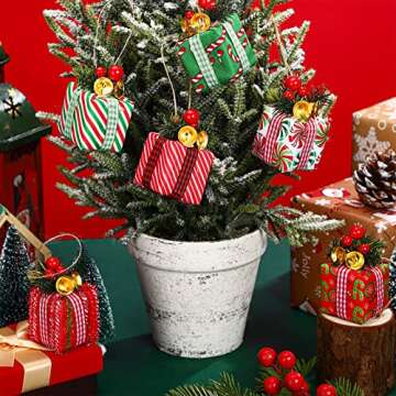 12 Pcs Christmas Tree Mini Gift Boxes Christmas Tree Ornaments Present Decoration Christmas Ornaments Pendant Decoration with Bells, Christmas Berries for Indoor Outdoor Xmas Tree Party Holiday Decor