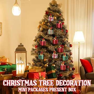 12 Pcs Christmas Tree Mini Gift Boxes Christmas Tree Ornaments Present Decoration Christmas Ornaments Pendant Decoration with Bells, Christmas Berries for Indoor Outdoor Xmas Tree Party Holiday Decor