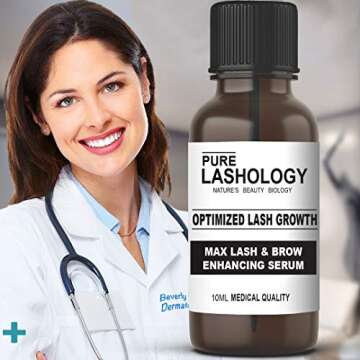 OPTIMIZED Eyelash Stem Cell Growth Serum & Eyebrow Enhancer with Pure Biotin, Castor Oil, Green Tea & Panax Ginseng, Natural DHT Blocker, Thicker, Longer Lash & Brow Hair, 10ML Large