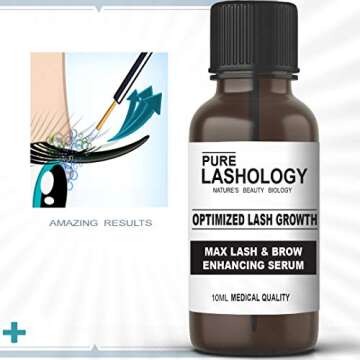 OPTIMIZED Eyelash Stem Cell Growth Serum & Eyebrow Enhancer with Pure Biotin, Castor Oil, Green Tea & Panax Ginseng, Natural DHT Blocker, Thicker, Longer Lash & Brow Hair, 10ML Large