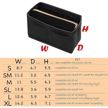 DailyPlus Purse Organizer Insert with Zipper Felt Bag Organizer Handbag Organizer Insert with Key Ch...