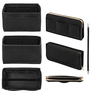 DailyPlus Purse Organizer Insert with Zipper Felt Bag Organizer Handbag Organizer Insert with Key Chain for Tote Purse Bag Black Small