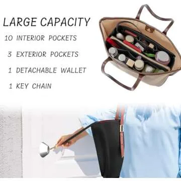 DailyPlus Purse Organizer Insert with Zipper Felt Bag Organizer Handbag Organizer Insert with Key Chain for Tote Purse Bag Black Small