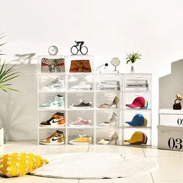 Amllas 8 Pack Shoe Boxes Clear Plastic Stackable, Large Shoe Storage Organizer with Lids,Drop Side S...