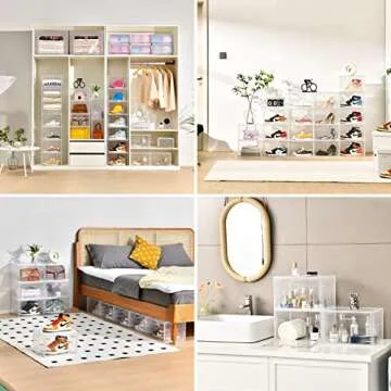 Amllas 8 Pack Shoe Boxes Clear Plastic Stackable, Large Shoe Storage Organizer with Lids,Drop Side Shoe Containers for Entryway,Sneaker Storage Fit up to US Size 13 (13’’x 10.6”x 8.3”)