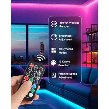 HitLights 32.8ft LED Strip Lights, RGB 5050 Color Changing LED Light Kit Ultra Brighter 300LEDs Flexible Light Strips with RF Remote and UL Power Supply for Home Room Party TV Bedroom
