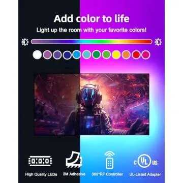 HitLights 32.8ft LED Strip Lights, RGB 5050 Color Changing LED Light Kit Ultra Brighter 300LEDs Flexible Light Strips with RF Remote and UL Power Supply for Home Room Party TV Bedroom