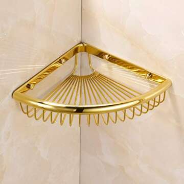 Stylish Brass Shower Caddies Corner Shelf - Modern Bathroom Organizer