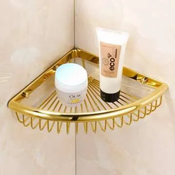 Elegant Brass Shower Corner Shelf Organizer for Bathrooms