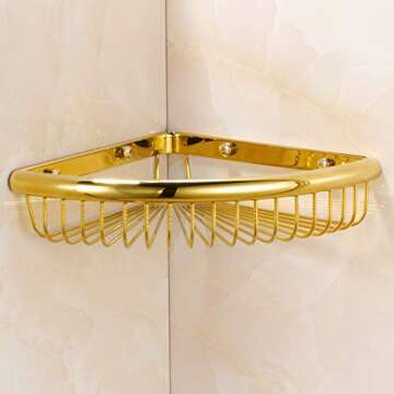 Elegant Brass Shower Corner Shelf Organizer for Bathrooms