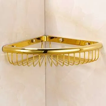 Elegant Brass Shower Corner Shelf Organizer for Bathrooms