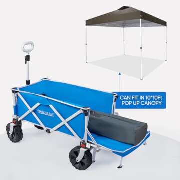 Old Bahama Bay 49 Inch Extended Extra Long Beach Wagon with Big Wheels for Sand, Collapsible Utility...