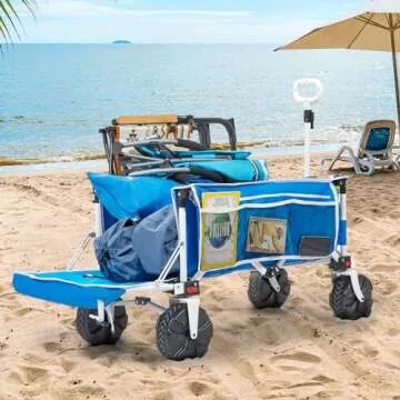 Old Bahama Bay 49 Inch Extended Extra Long Beach Wagon with Big Wheels for Sand, Collapsible Utility Beach Cart Heavy Duty Folding Wagon,Ideal for Outdoor Sand Camping Garden Pet