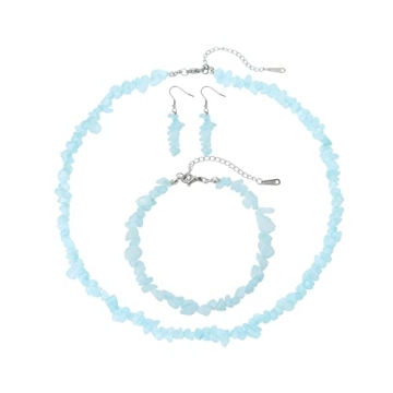 RUOFFETA Turquoise Choker Necklace, Natural Tumbled Stone Dangle Earrings Natural Crystal Bracelet J...